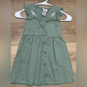 Green Kids Dress with Floral Embroidery
